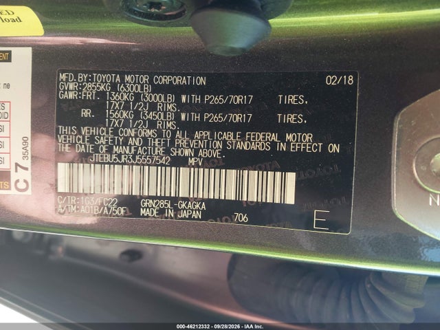 Продаж на аукціоні авто 2018 Toyota 4runner Trd Off Road, vin: JTEBU5JR3J5557542, номер лоту: 46212332