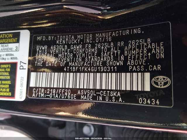 Toyota CAMRY SE 2016 4T1BF1FK4GU190311 Image 9