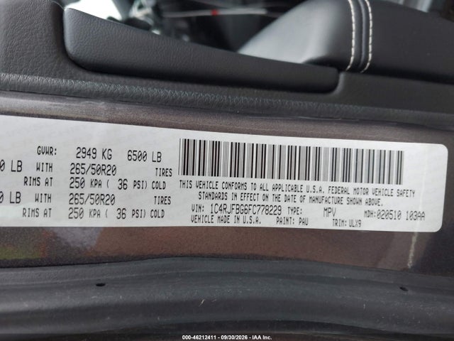 Продаж на аукціоні авто 2015 Jeep Grand Cherokee Limited, vin: 1C4RJFBG6FC778229, номер лоту: 46212411