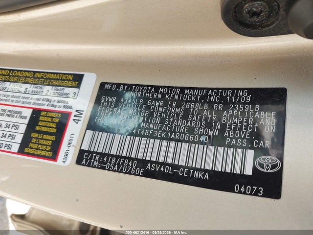 Продажа на аукционе авто 2010 Toyota Camry Le, vin: 4T4BF3EK1AR066040, номер лота: 46212416