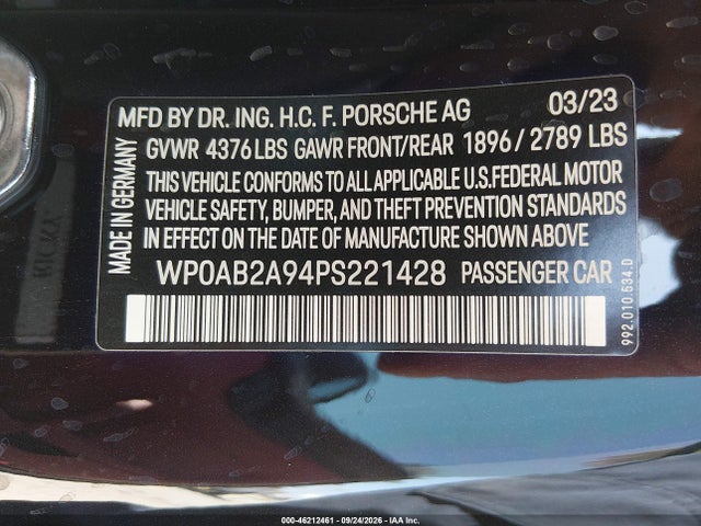 Продаж на аукціоні авто 2023 Porsche 911 Carrera 4 Gts/carrera 4s/carrera Gts/carrera S/dakar, vin: WP0AB2A94PS221428, номер лоту: 46212461