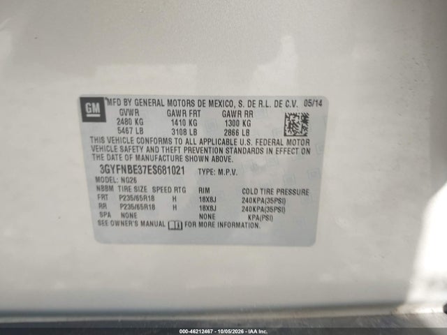 Продажа на аукционе авто 2014 Cadillac Srx Luxury Collection, vin: 3GYFNBE37ES681021, номер лота: 46212467