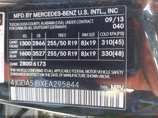 Aukcja sprzedaży 2014 Mercedes-benz Ml 350, vin: 4JGDA5JBXEA295844, numer aukcji: 46212468