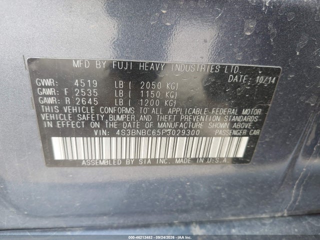 Aukcja sprzedaży 2015 Subaru Legacy 2.5i Premium, vin: 4S3BNBC65F3029300, numer aukcji: 46212482