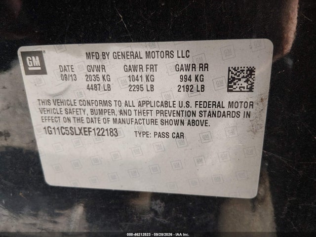 2014 Chevrolet Malibu 1lt მანქანა იყიდება აუქციონზე, vin: 1G11C5SLXEF122183, აუქციონის ნომერი: 46212523