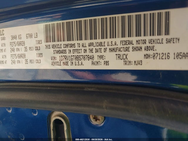 Aukcja sprzedaży 2011 Ram 1500 Big Horn, vin: 1D7RV1GT0BS707840, numer aukcji: 46212530