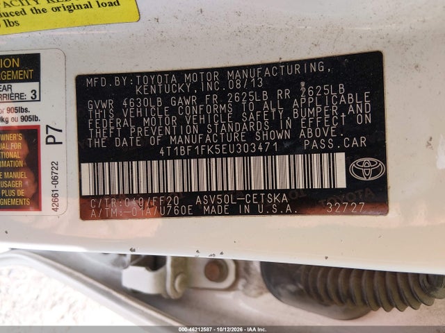 46212587 :رقم المزاد ، 4T1BF1FK5EU303471 vin ، 2014 Toyota Camry Se مزاد بيع