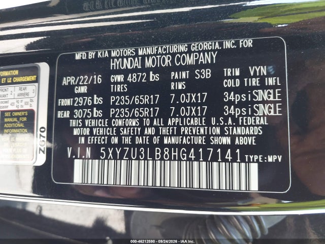 5XYZU3LB8HG417141 Hyundai Santa Fe Sport 2.4l