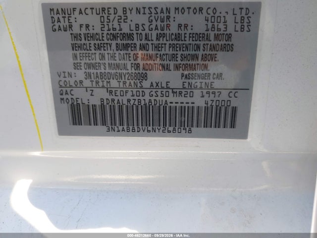 3N1AB8DV6NY268098 Nissan Sentra Sr Xtronic Cvt