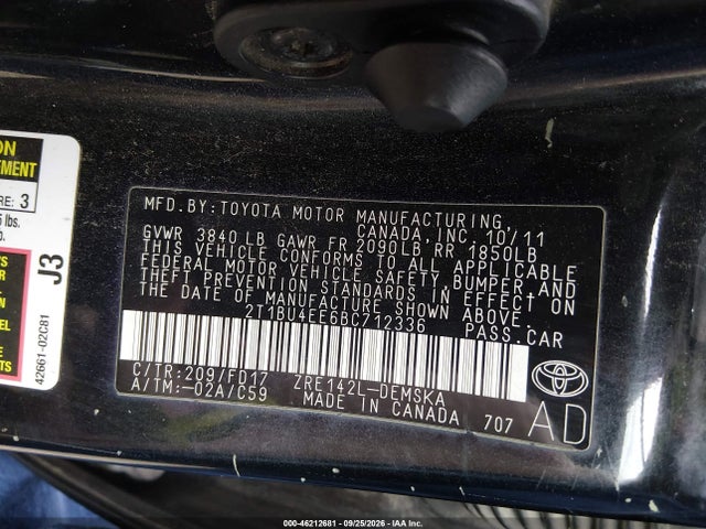 Продаж на аукціоні авто 2011 Toyota Corolla S, vin: 2T1BU4EE6BC712336, номер лоту: 46212681