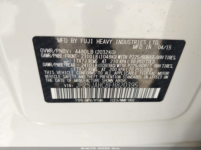 46212706 :رقم المزاد ، JF2SJAHC8FH820395 vin ، 2015 Subaru Forester 2.5i Limited مزاد بيع