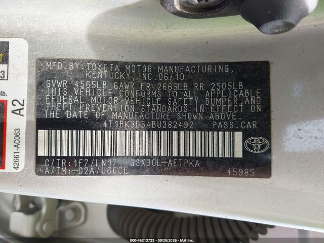 46212723 :رقم المزاد ، 4T1BK3DB4BU382492 vin ، 2011 Toyota Avalon Limited مزاد بيع