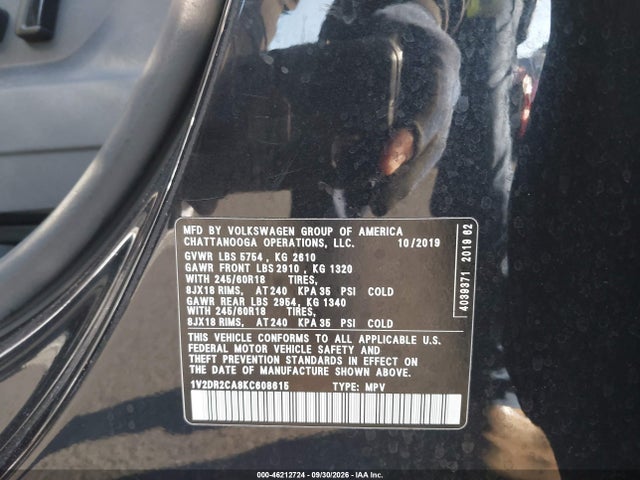 1V2DR2CA8KC608615 Volkswagen Atlas 3.6l V6 Se