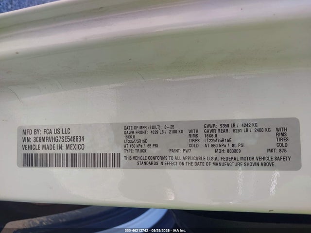 Aukcja sprzedaży 2025 Ram Promaster 3500, vin: 3C6MRVHG7SE548634, numer aukcji: 46212742