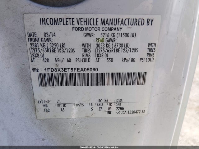 2015 Ford F-350 Chassis Xl მანქანა იყიდება აუქციონზე, vin: 1FD8X3ET5FEA05060, აუქციონის ნომერი: 46212834