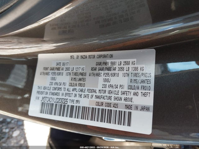 Продаж на аукціоні авто 2018 Mazda Cx-9 Touring, vin: JM3TCACYXJ0209329, номер лоту: 46212853
