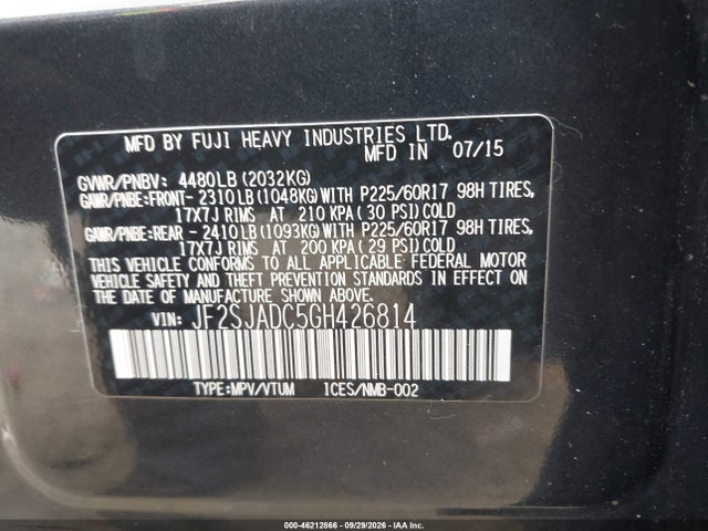Продаж на аукціоні авто 2016 Subaru Forester 2.5i Premium, vin: JF2SJADC5GH426814, номер лоту: 46212866