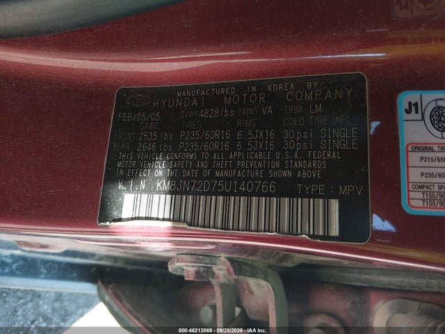 Продажа на аукционе авто 2005 Hyundai Tucson Gls/lx, vin: KM8JN72D75U140766, номер лота: 46212869