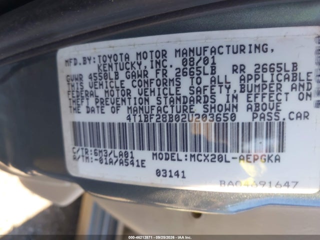 46212871 :رقم المزاد ، 4T1BF28B02U203650 vin ، 2002 Toyota Avalon Xls مزاد بيع