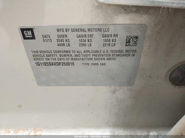 46212912 :رقم المزاد ، 1G11E5SAXDF250818 vin ، 2013 Chevrolet Malibu 2lt مزاد بيع
