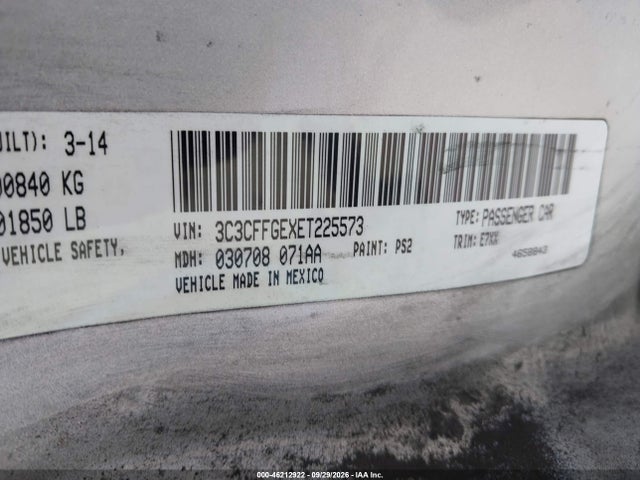 46212922 :رقم المزاد ، 3C3CFFGEXET225573 vin ، 2014 Fiat 500e Battery Electric مزاد بيع