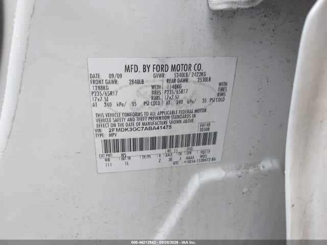 Продажа на аукционе авто 2010 Ford Edge Se, vin: 2FMDK3GC7ABA41475, номер лота: 46212942