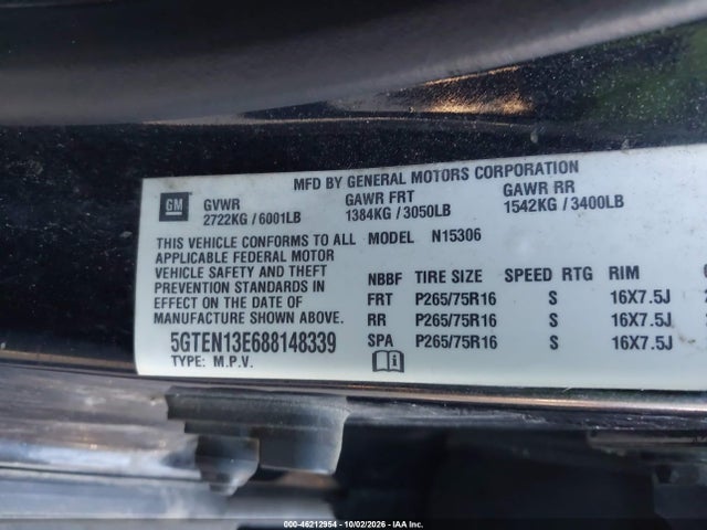 Aukcja sprzedaży 2008 Hummer H3 Suv, vin: 5GTEN13E688148339, numer aukcji: 46212954