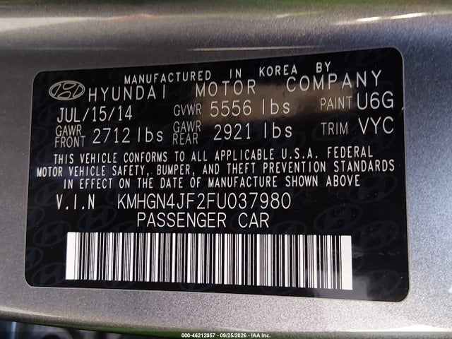 Продаж на аукціоні авто 2015 Hyundai Genesis 5.0l, vin: KMHGN4JF2FU037980, номер лоту: 46212957
