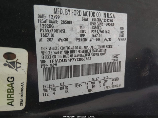 Продаж на аукціоні авто 2000 Ford Explorer Eddie Bauer, vin: 1FMDU84P7YZB06783, номер лоту: 46212964