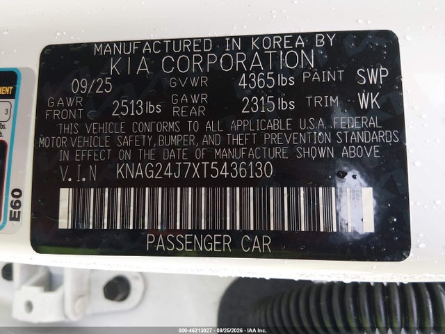 Продаж на аукціоні авто 2026 Kia K5 Lxs Fwd, vin: KNAG24J7XT5436130, номер лоту: 46213027