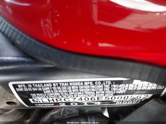 Продажа на аукционе авто 2014 Honda Cbr650 F, vin: MLHRC7406E5000562, номер лота: 46213038