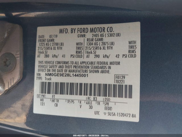 Продажа на аукционе авто 2020 Ford Transit Connect Xl Passenger, vin: NM0GE9E28L1445001, номер лота: 46213071
