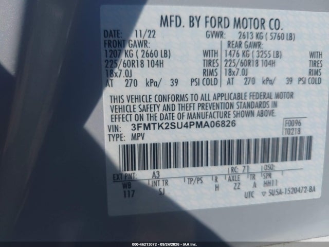 Aukcja sprzedaży 2023 Ford Mustang Mach-e California Route 1, vin: 3FMTK2SU4PMA06826, numer aukcji: 46213072