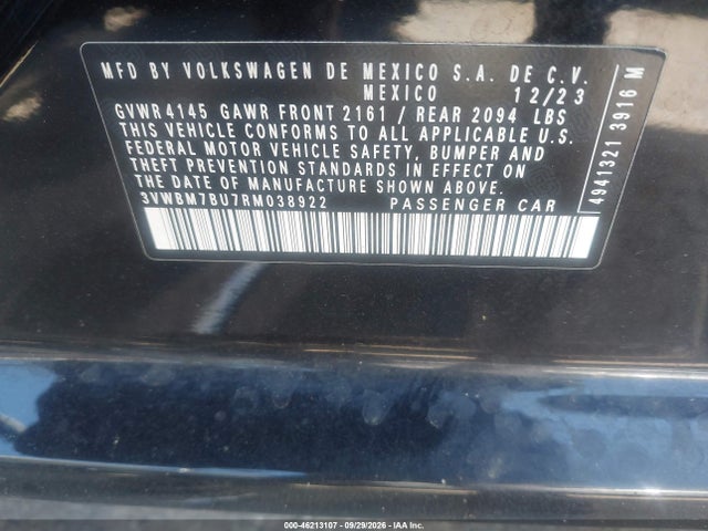 Продаж на аукціоні авто 2024 Volkswagen Jetta 1.5t Sport, vin: 3VWBM7BU7RM038922, номер лоту: 46213107