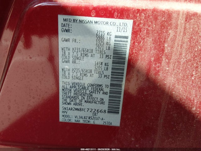 5N1AR2MN8FC722668 Nissan Pathfinder S