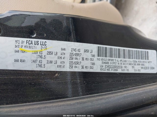 2016 Dodge Grand Caravan Sxt მანქანა იყიდება აუქციონზე, vin: 2C4RDGCG3GR329160, აუქციონის ნომერი: 46213115