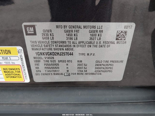 Aukcja sprzedaży 2017 Chevrolet Traverse 1lt, vin: 1GNKVGKD2HJ297644, numer aukcji: 46213120