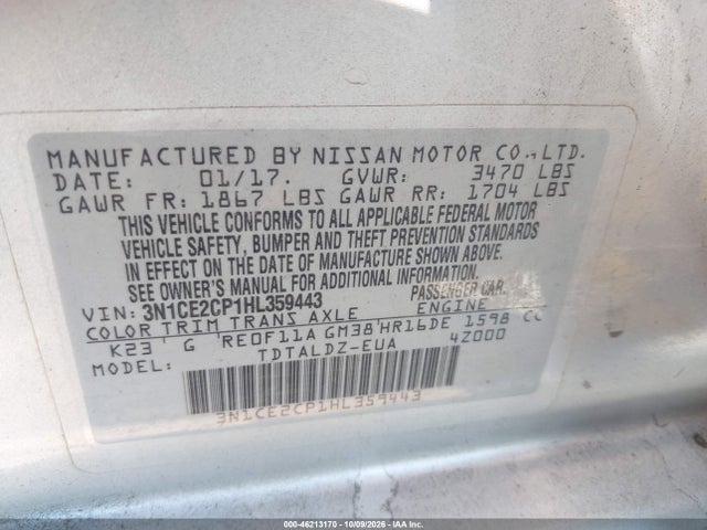 Nissan Versa Note Sv 2017 3N1CE2CP1HL359443 Image 9