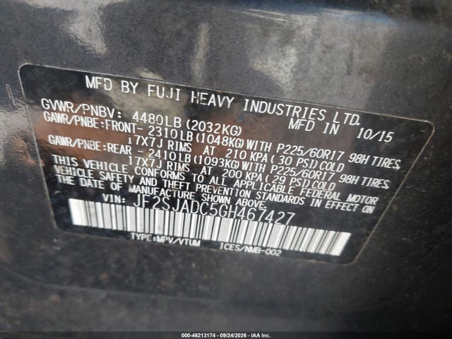 Aukcja sprzedaży 2016 Subaru Forester 2.5i Premium, vin: JF2SJADC5GH467427, numer aukcji: 46213174