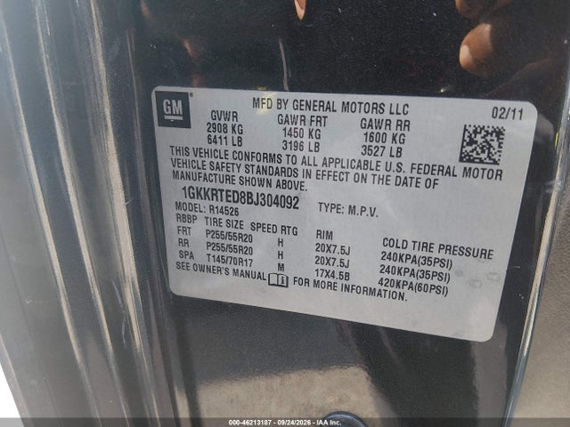 Aukcja sprzedaży 2011 Gmc Acadia Denali, vin: 1GKKRTED8BJ304092, numer aukcji: 46213187