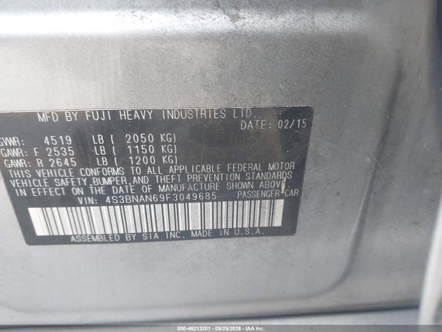 Продаж на аукціоні авто 2015 Subaru Legacy 2.5i Limited, vin: 4S3BNAN69F3049685, номер лоту: 46213201