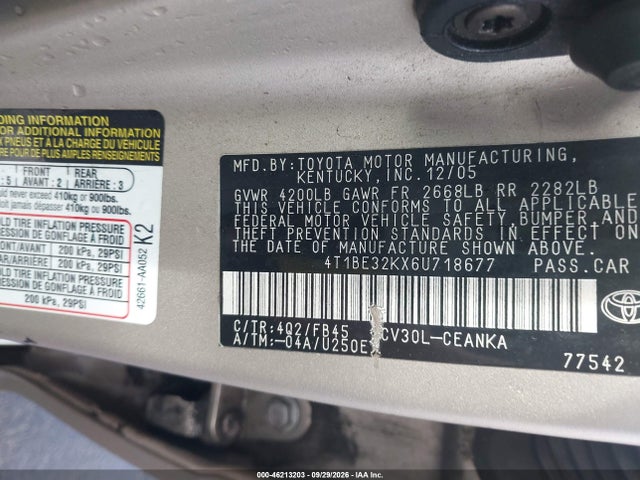 Продаж на аукціоні авто 2006 Toyota Camry Le/xle/se, vin: 4T1BE32KX6U718677, номер лоту: 46213203