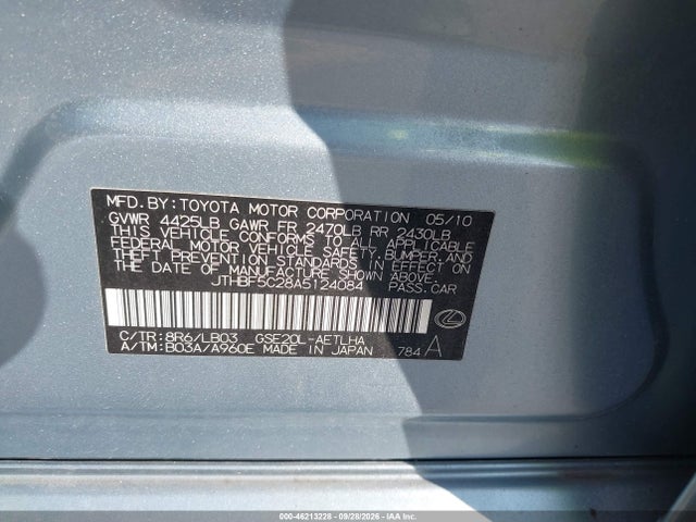 Продаж на аукціоні авто 2010 Lexus Is 250, vin: JTHBF5C28A5124084, номер лоту: 46213228