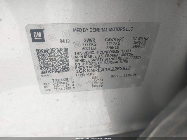 Aukcja sprzedaży 2019 Gmc Acadia Sle-1, vin: 1GKKNRLA1KZ262812, numer aukcji: 46213258