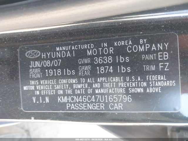 Продаж на аукціоні авто 2007 Hyundai Accent Gls, vin: KMHCN46C47U165796, номер лоту: 46213270