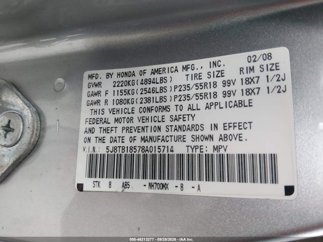 Aukcja sprzedaży 2008 Acura Rdx, vin: 5J8TB18578A015714, numer aukcji: 46213277