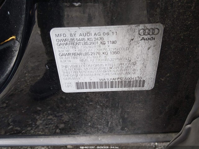 2012 Audi Q5 2.0t Premium მანქანა იყიდება აუქციონზე, vin: WA1LFAFP1CA004170, აუქციონის ნომერი: 46213297