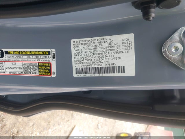 Aukcja sprzedaży 2026 Honda Odyssey Sport-l, vin: 5FNRL6H79TB030378, numer aukcji: 46213300