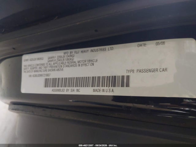 Aukcja sprzedaży 2006 Subaru Legacy 2.5i Limited, vin: 4S3BL626667219937, numer aukcji: 46213307