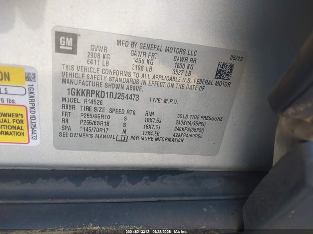 46213312 :رقم المزاد ، 1GKKRPKD1DJ254473 vin ، 2013 Gmc Acadia Sle-2 مزاد بيع